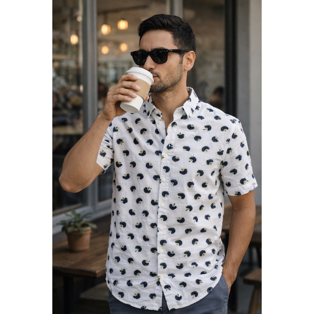 Hugo Boss Slim Fit Men's White‎ Cotton Linen Short Sleeve Button Up Shirt XXL